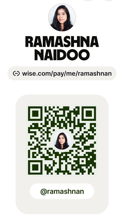 Wise payment QR code for Ramashna Naidoo